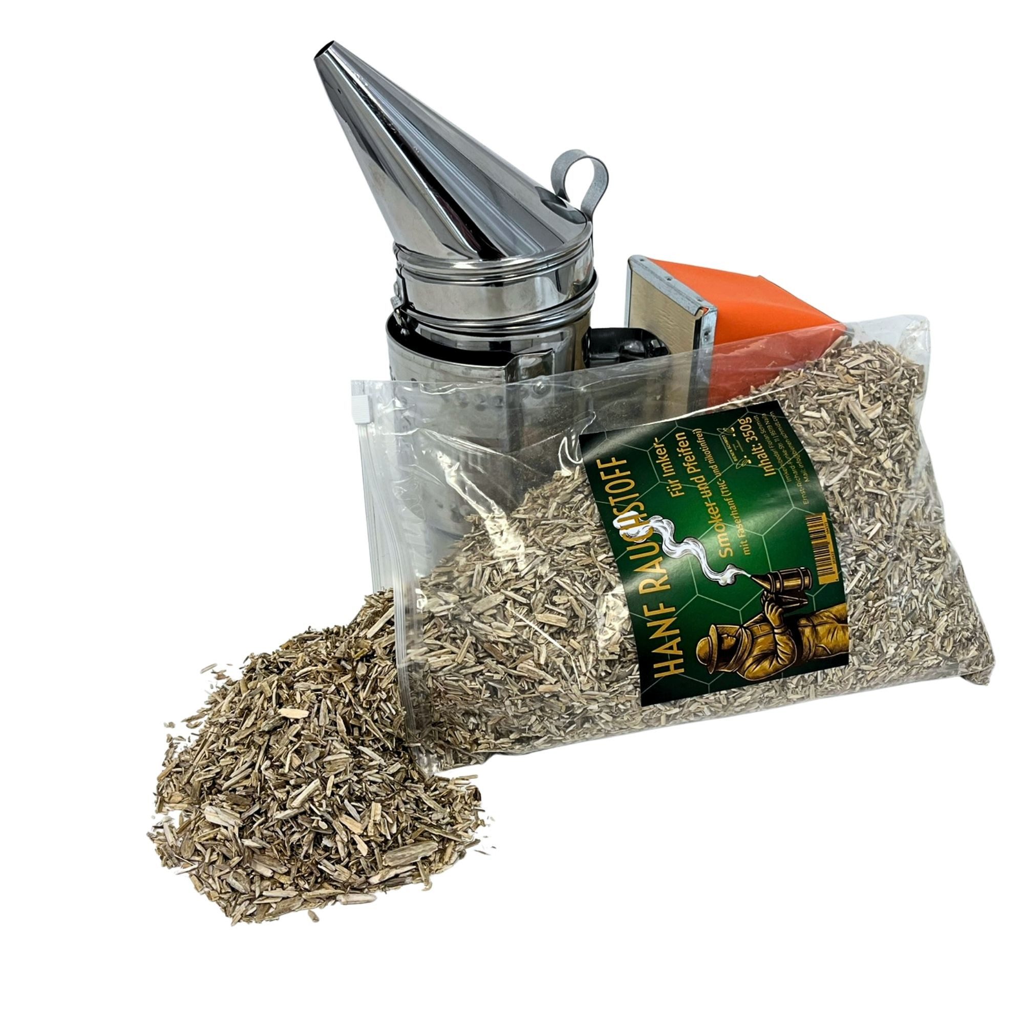 BIENEN SCHMIDT Räucherspäne Smoker Rauchstoff für Bienen nikotinfrei aus Hanf, 0,35 kg, 350g Beutel mit praktischem Gleitverschluss