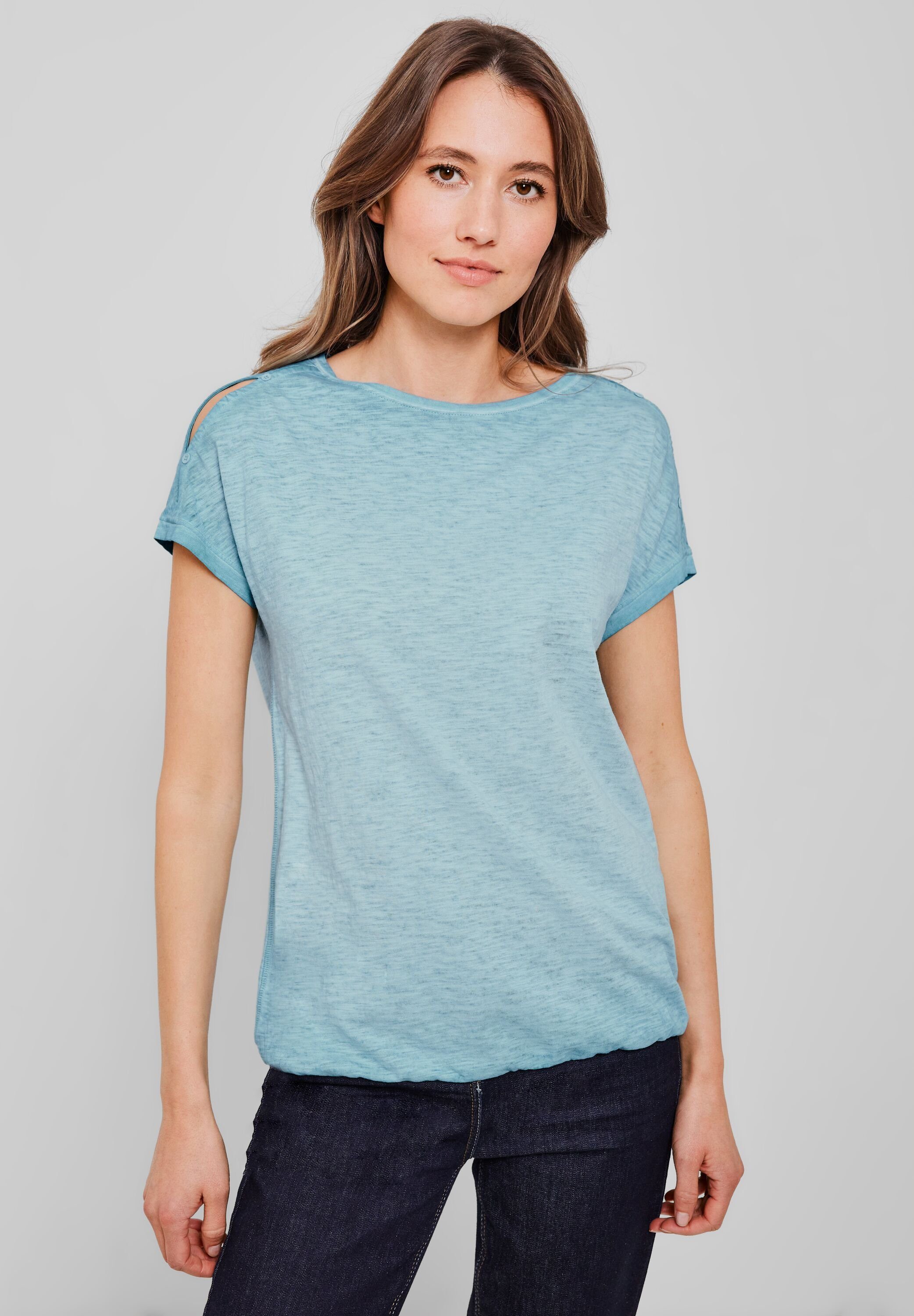 blue T-Shirt pool Flammgarn aqua Cecil mit