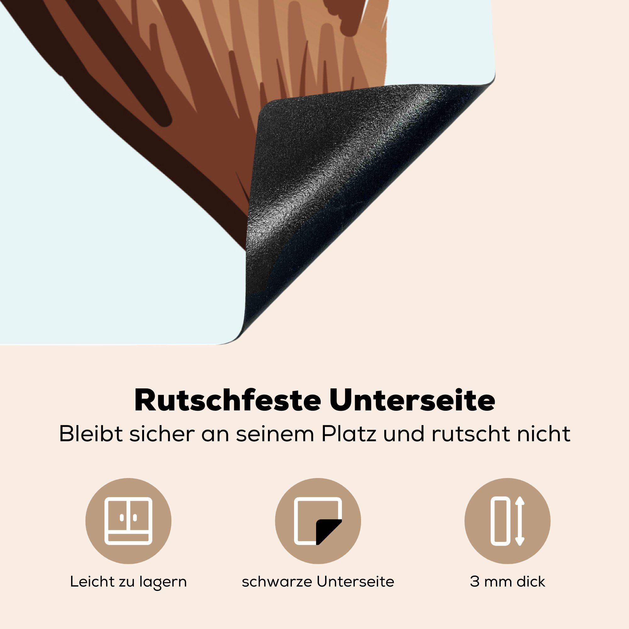 MuchoWow Herdblende-/Abdeckplatte Illustration des Arbeitsplatte Kopfes Kinder, tlg), (1 eines für braunen cm, Vinyl, für 78x78 Ceranfeldabdeckung, Pferdes küche