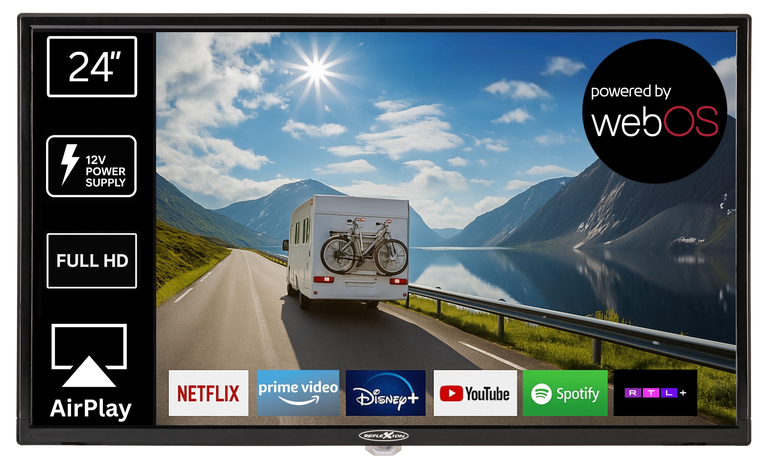 Reflexion LED24IBT LED-Fernseher (60,00 cm/24 Zoll, Full HD, Smart-TV, powered by webOS Hub (LG), DC IN 12 Volt, Netzteil 230 Volt, DVB-T2HD/S2/C, Bluetooth, WLAN)