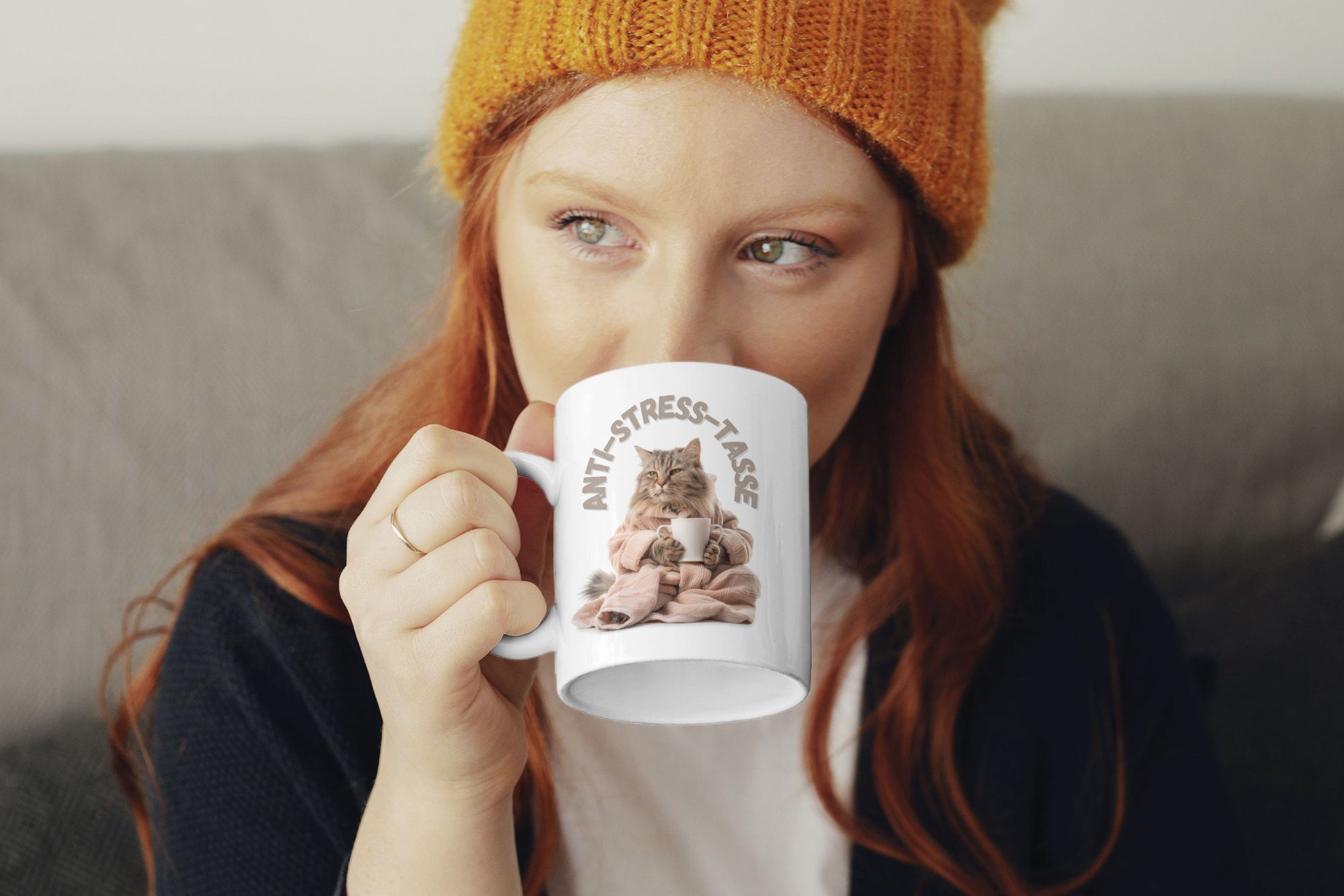 WS-Trend Tasse Katze Anti Stress Keramik Kaffeetasse Teetasse Geschenke, 1-tlg., Keramik, 325 ml