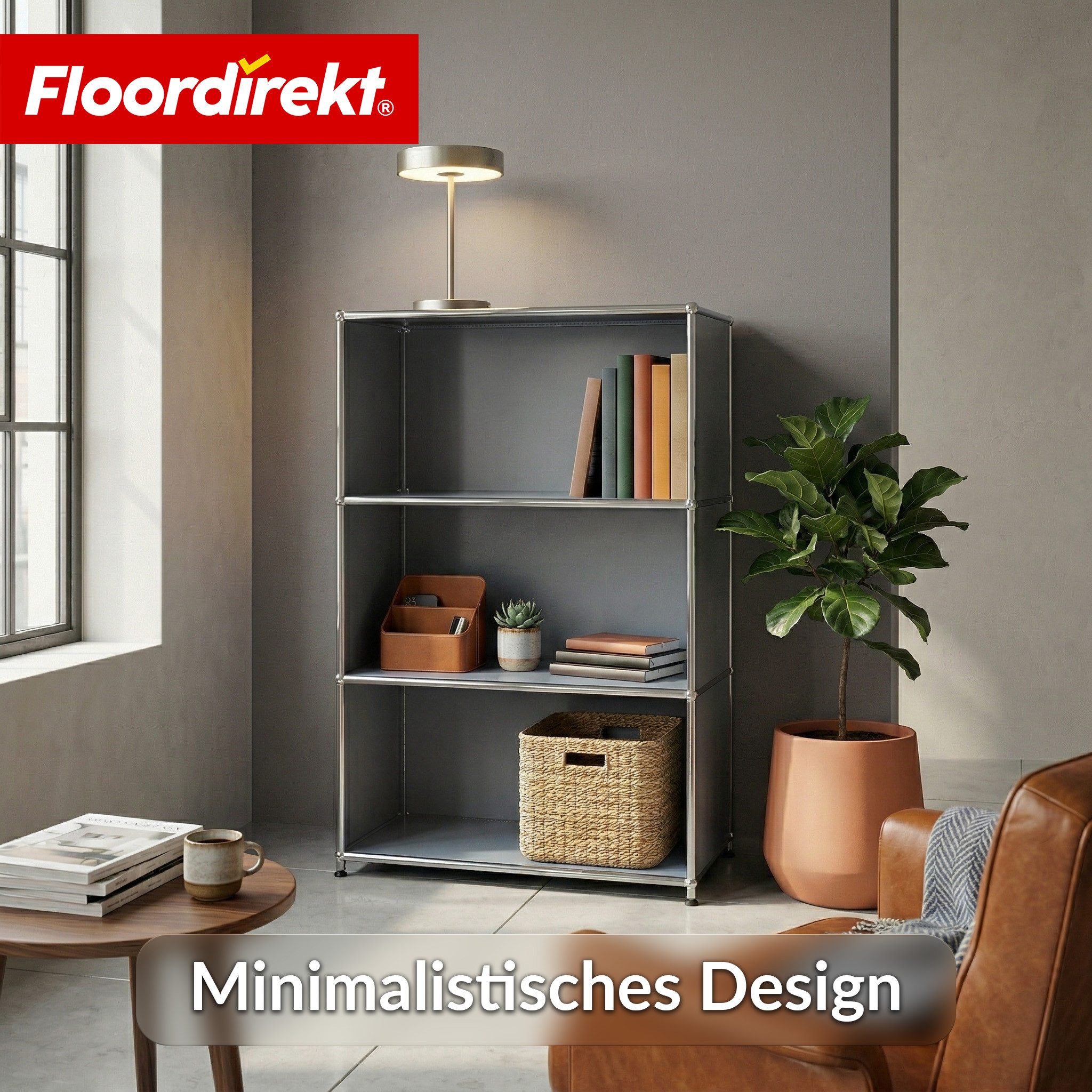 Floordirekt Bücherregal Metall Concept Epure MK-101 Standregal mit Seitenwänden, 4 Ablagen, B75×T40×H120 cm