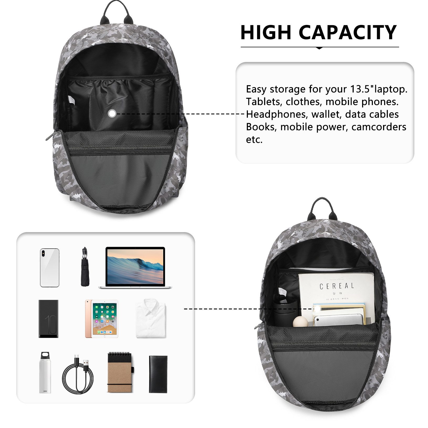 KONO Rucksack Schulrucksack, leichte Tasche für Jungen und Mädchen, 15,4 Zoll Laptop