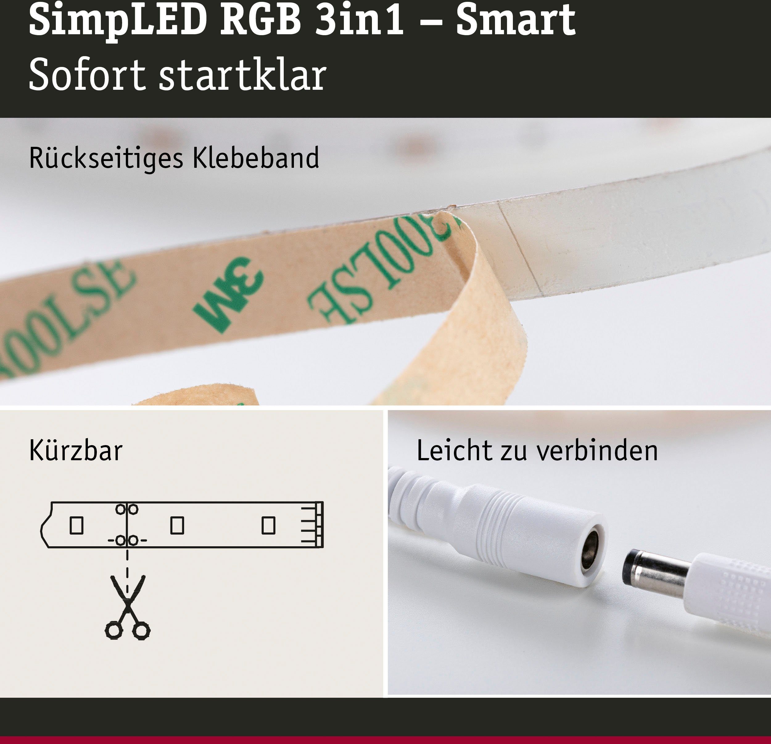 Zigbee Weiß LED-Streifen RGB 230/12V 1-flammig, Paulmann Stripe Metall DC 5m Set Kunststoff, SimpLED