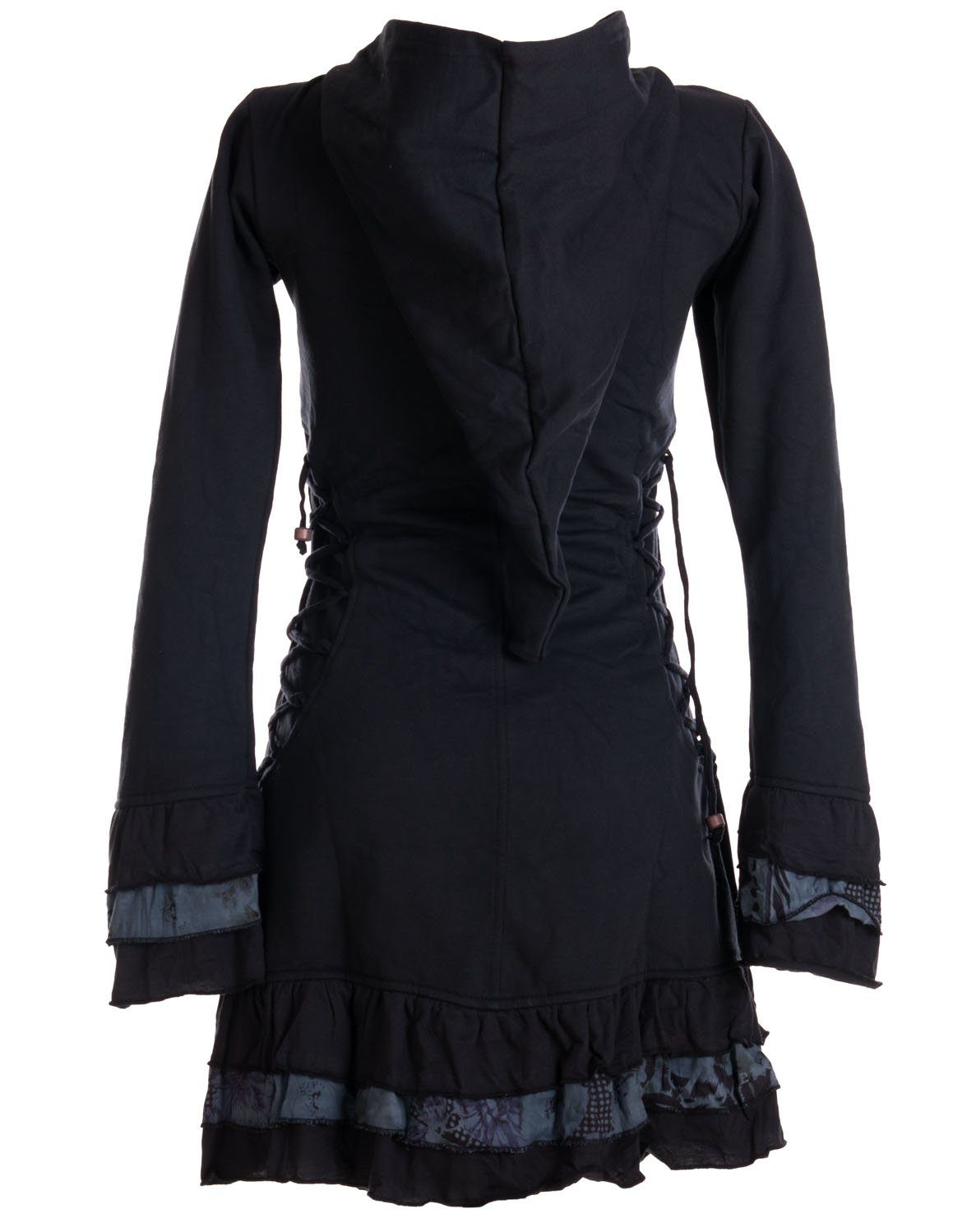 Vishes Langjacke Elfenmantel mit Zipfelkapuze, Rüschen zum Schnüren Boho, Hippie, Elfen, Goa Style