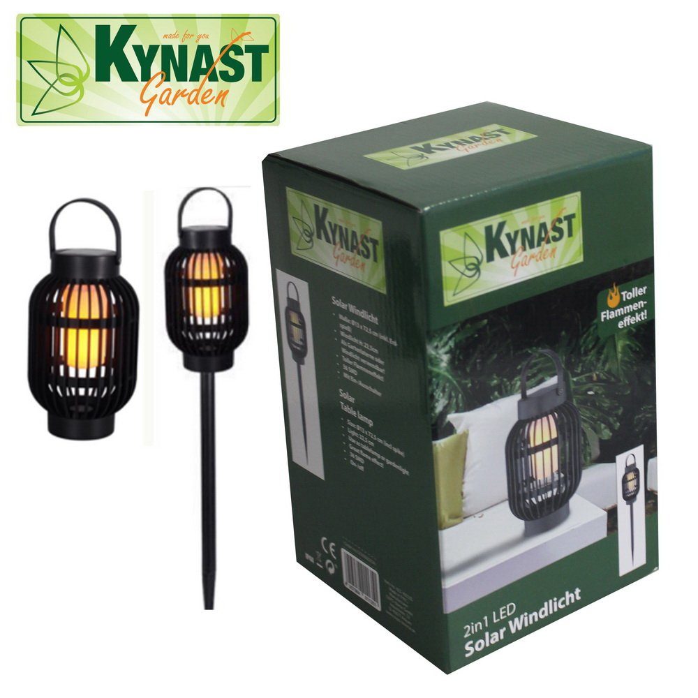 Kynast LED Gartenleuchte Solar Tischlampe 2in1 mit Flammeneffekt Windleuchte Laterne, Gartenlaterne inkl. Erdspieß: Ø 13 x H 72,5 cm