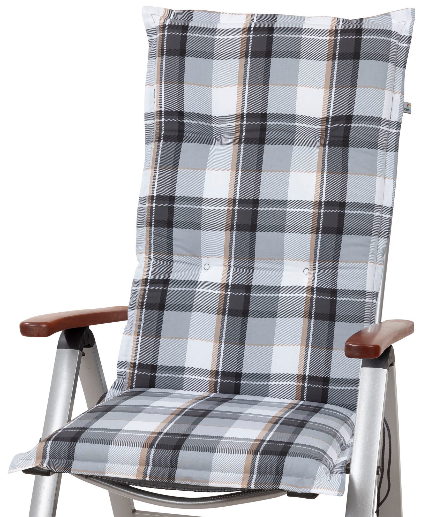 KETTtex Hochlehnerauflage Hochlehner Milano 2401 grau-weiß-braun kariert 120x49x6 cm KETTtex, (1 St) – Bild 2 von 4