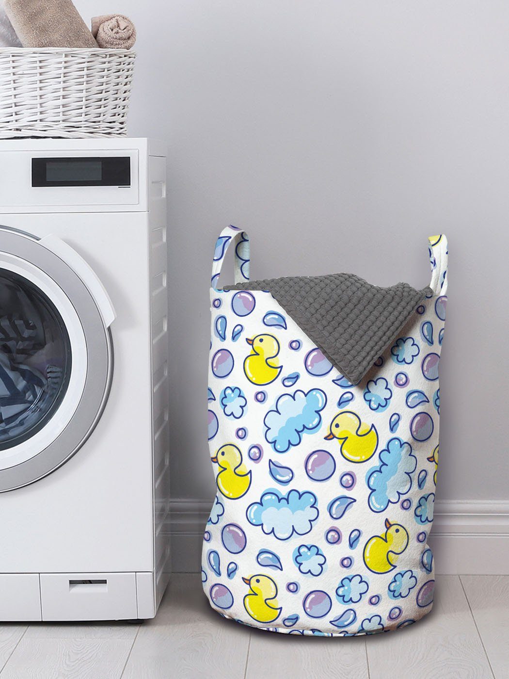Waschsalons, für Bubbles mit Wäschekorb Waschzeit Ente Kordelzugverschluss Baby Abakuhaus Griffen Wäschesäckchen