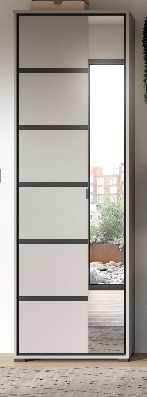 xonox.home Garderobenschrank Jaru (in grau mit schwarz, 2-türig, 65 x 196  cm) variable Inneneinteilung, Soft-Close