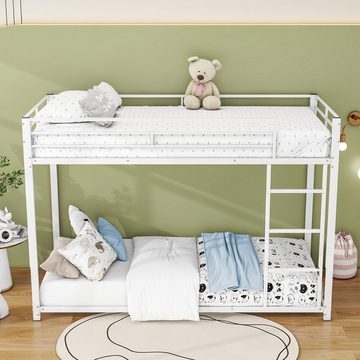 SOFTWEARY Etagenbett mit 2 Schlafgelegenheiten, Lattenrost und Leiter (90x200 cm), Kinderbett mit Rausfallschutz, Metallbett