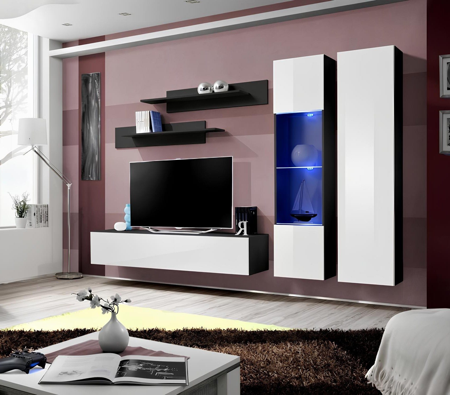 Xlmoebel Wohnwand Luxuriöses Wohnzimmermöbel Set 5-teilig im modernen Design, (5-St), Made in Europa