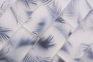 Mosani Mosaikfliesen Glasmosaik Mosaikfliese Verbund weiss blau matt Blattoptik