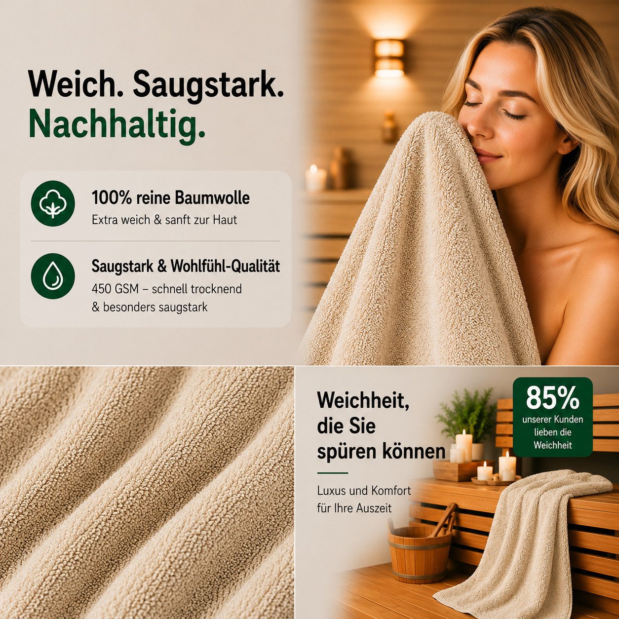 Komfortec Handtuch Set 4x Premium Badetuch Set - 70x140 cm, Frottee (4-St), 4x Handtuch-Set, 100% Baumwolle, mit Bordüre, Weich & Saugstark – Bild 3 von 5
