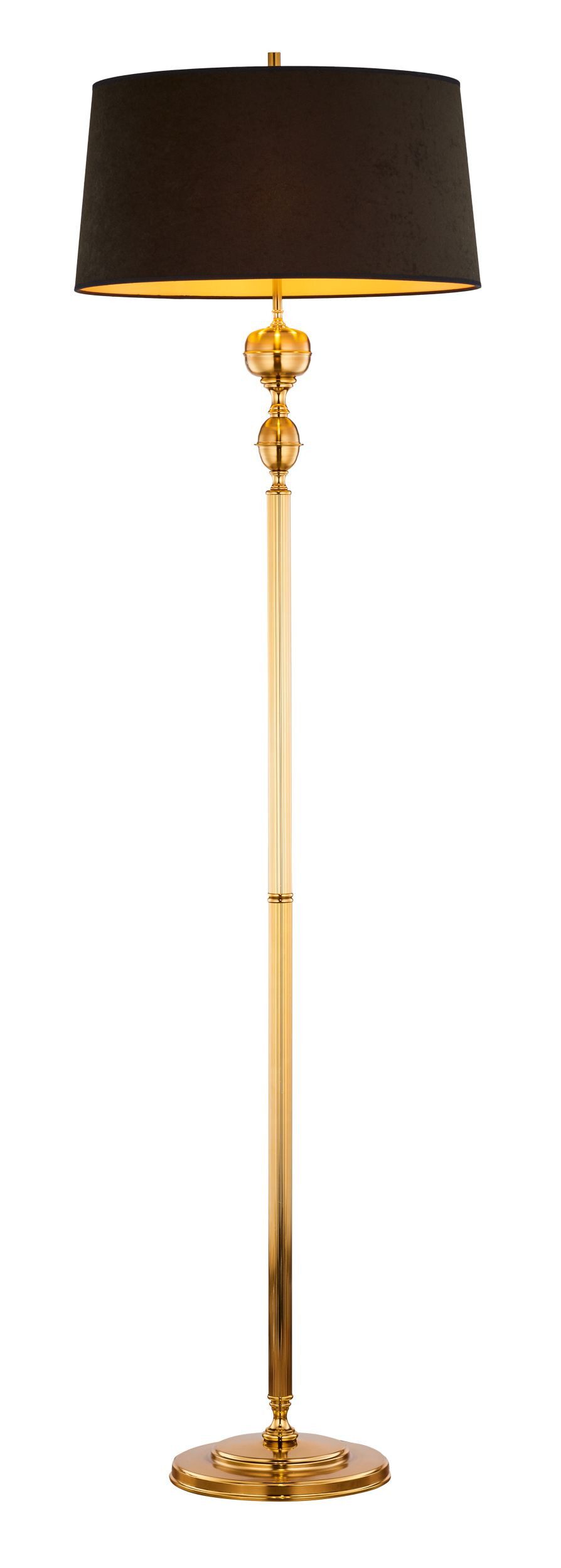 Licht-Erlebnisse Stehlampe TRERBO, ohne Leuchtmittel, Stoff Messing massiv 177 cm in Gold Schwarz E27 rund Jugendstil