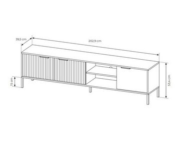 MOEBLO TV-Board DAVE E RTV 203 (Schwarz + Eiche Artisan / Beige + Eiche Viking Lowboard Fernsehtisch TV Bank TV Tisch Fernseher Tisch TV Möbel), (BxHxT):202x53x40 cm