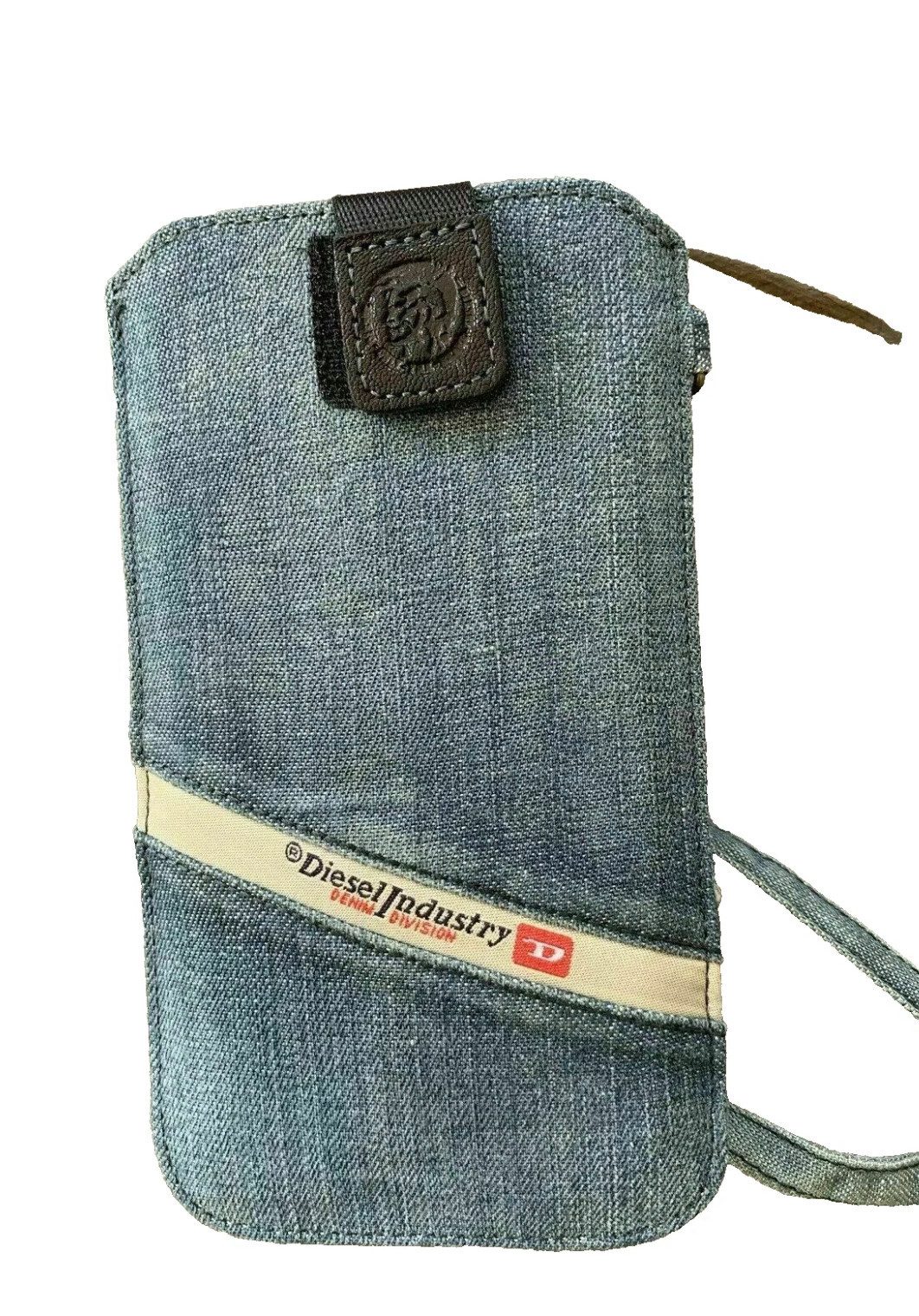 Diesel Clutch Denim Clutch Handy Bag Universal Mini-Tasche aus Jeansstoff, Klettverschluss oben, Diesel Leder-Patch, stabile Verarbeitung