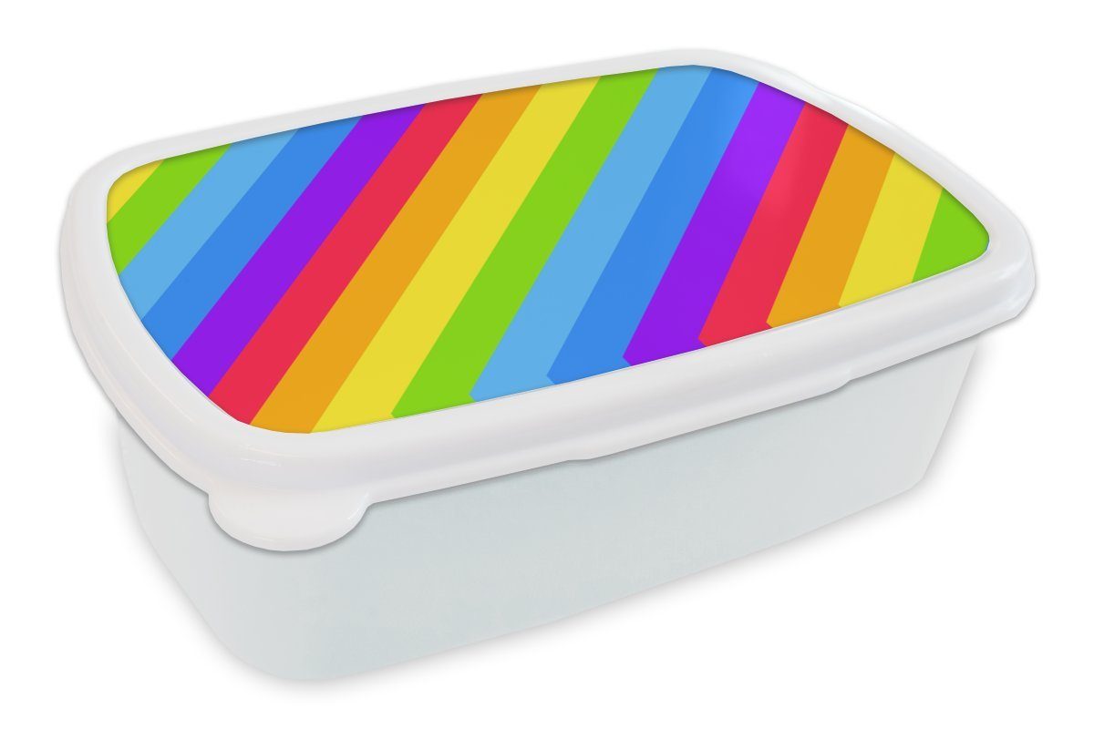 MuchoWow Lunchbox Regenbogen - Muster - Stolz, Kunststoff, (2-tlg), Brotbox für Kinder und Erwachsene, Brotdose, für Jungs und Mädchen weiß