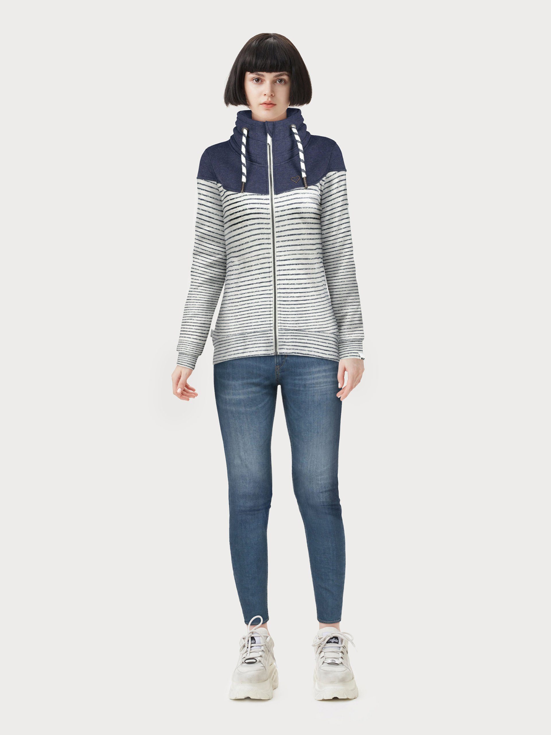 extradicken dicken Kickin hohem Stehkragen& Kordeln Sweatjacke Alife mit sportive Jacke & white-blue A ValinaAK