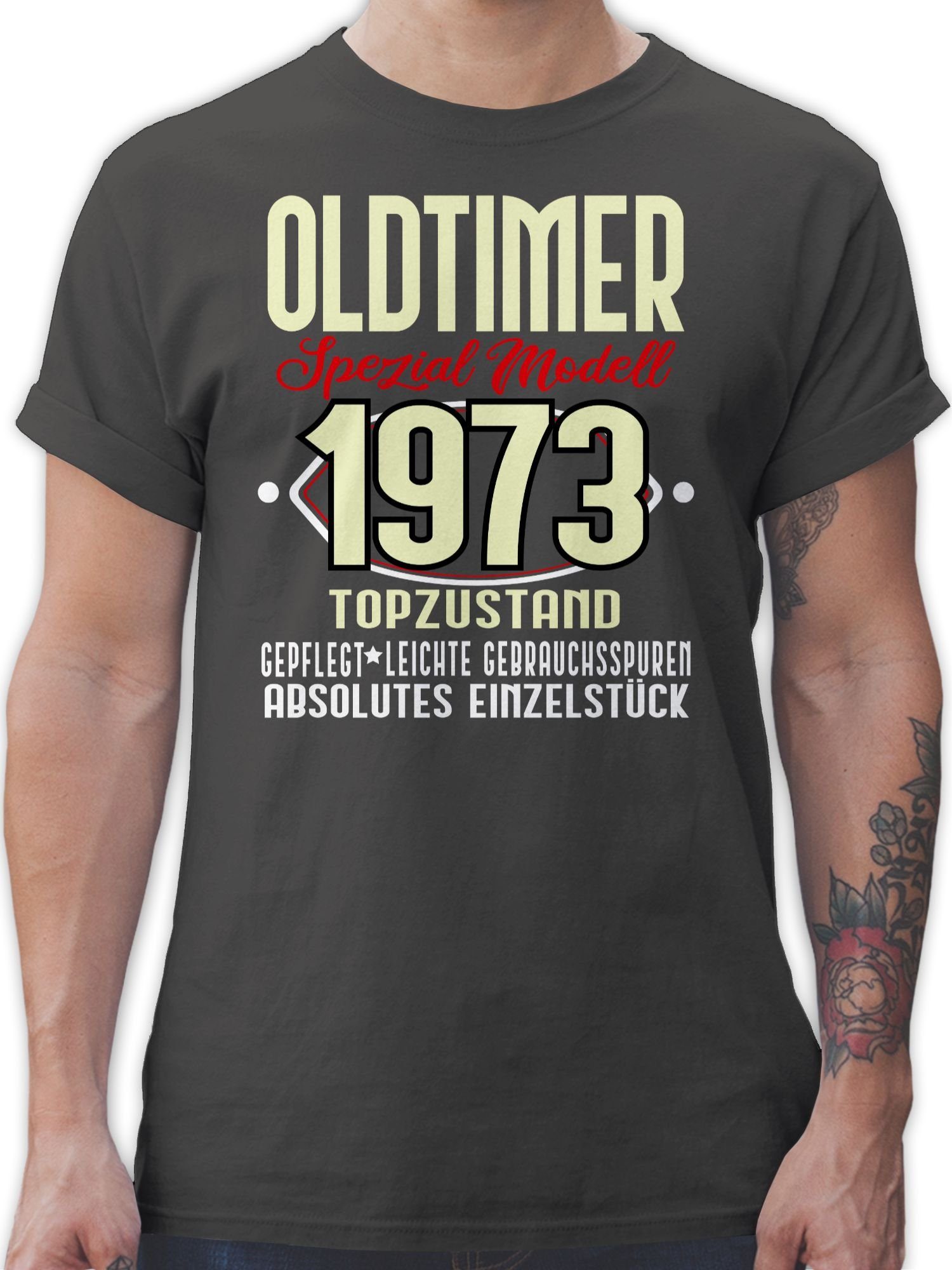 50. Geburtstag T-Shirt Oldtimer Dunkelgrau Modell 1973 Fünfzigster Spezial 03 Shirtracer