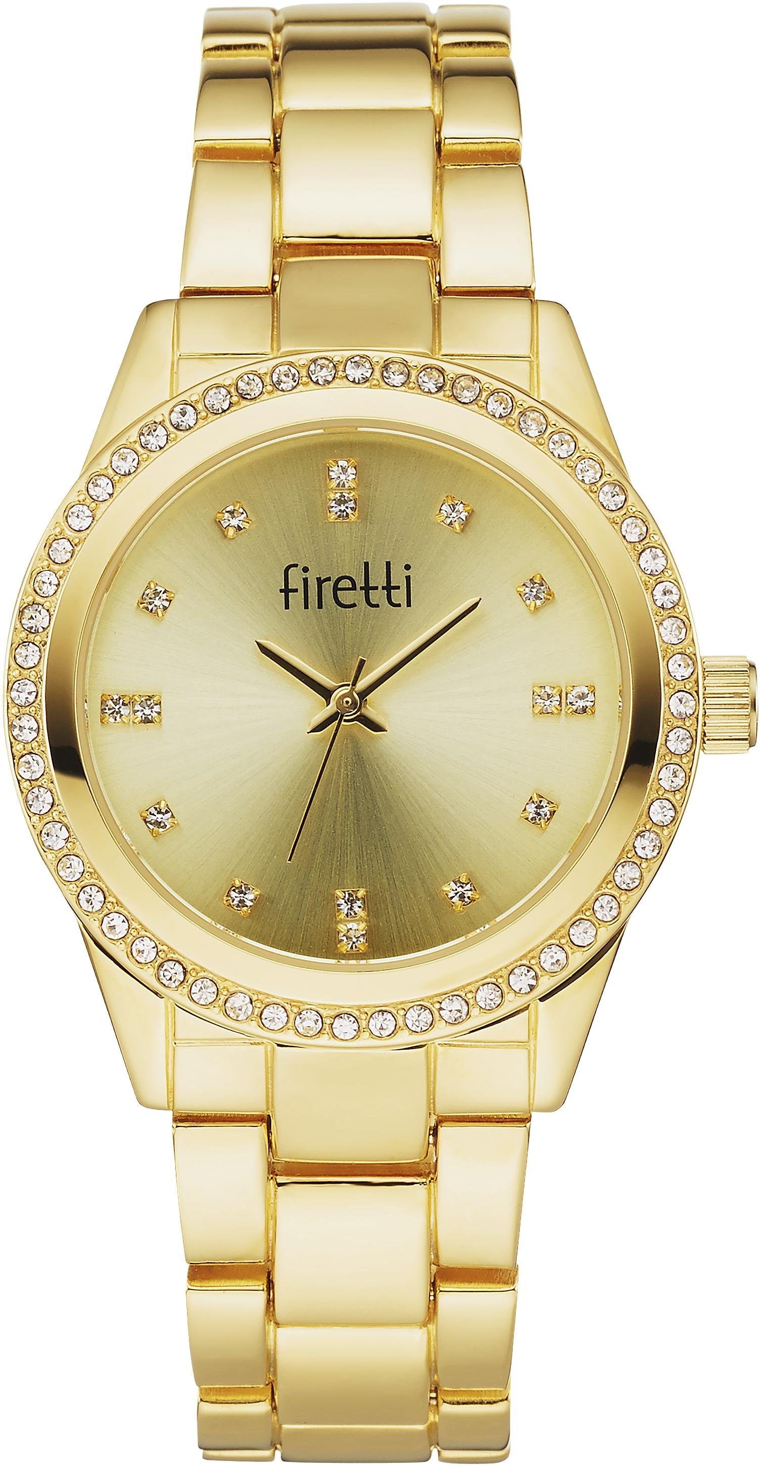 Firetti Quarzuhr, (Set, 4-tlg., inkl. Ohrstecker und Kette mit Anhänger), Armbanduhr, Damenuhr, Glassteine, ideal auch als Geschenk