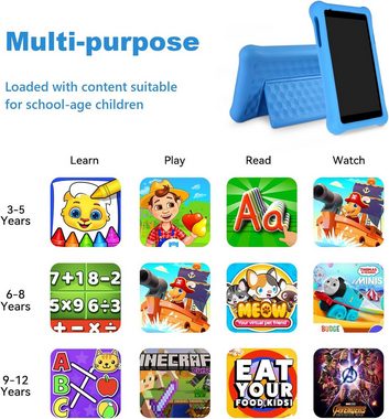Wqplo Kinder Quad-Core-Prozessor 2 GB RAM Dual-Kamera Tablet (8", 32 GB, Android 12, Kinderfreundliches Lern- und Spielgerät mit leistungsstarkem Prozessor)