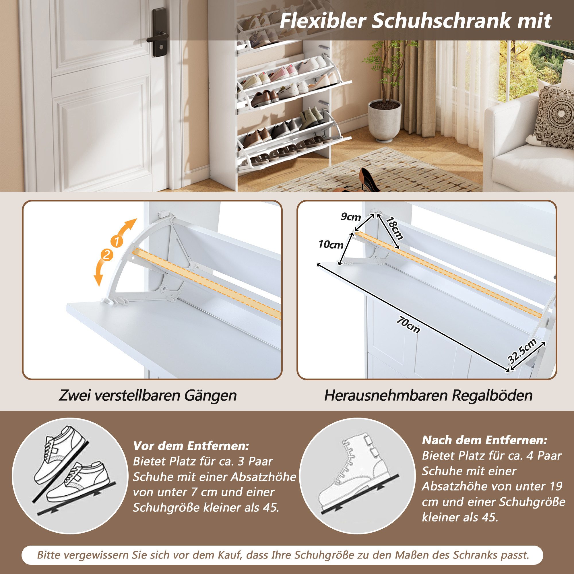 Odikalo Schuhschrank Schuhregal Schränke mit Fächern (mit 6 Fächern, Schränke Schuhschränke Schuhhochschränke,Kann in Fluren, Türen, Wohnzimmern und Büros aufge – Bild 4 von 5