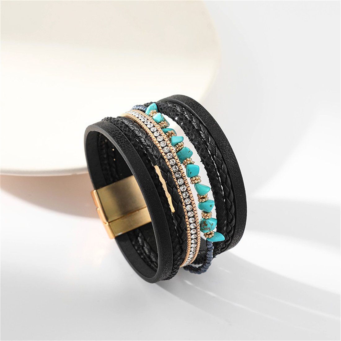 aus Bohemian-Armband Leder mit DÖRÖY Lederarmband Unregelmäßiges Magnetverschluss