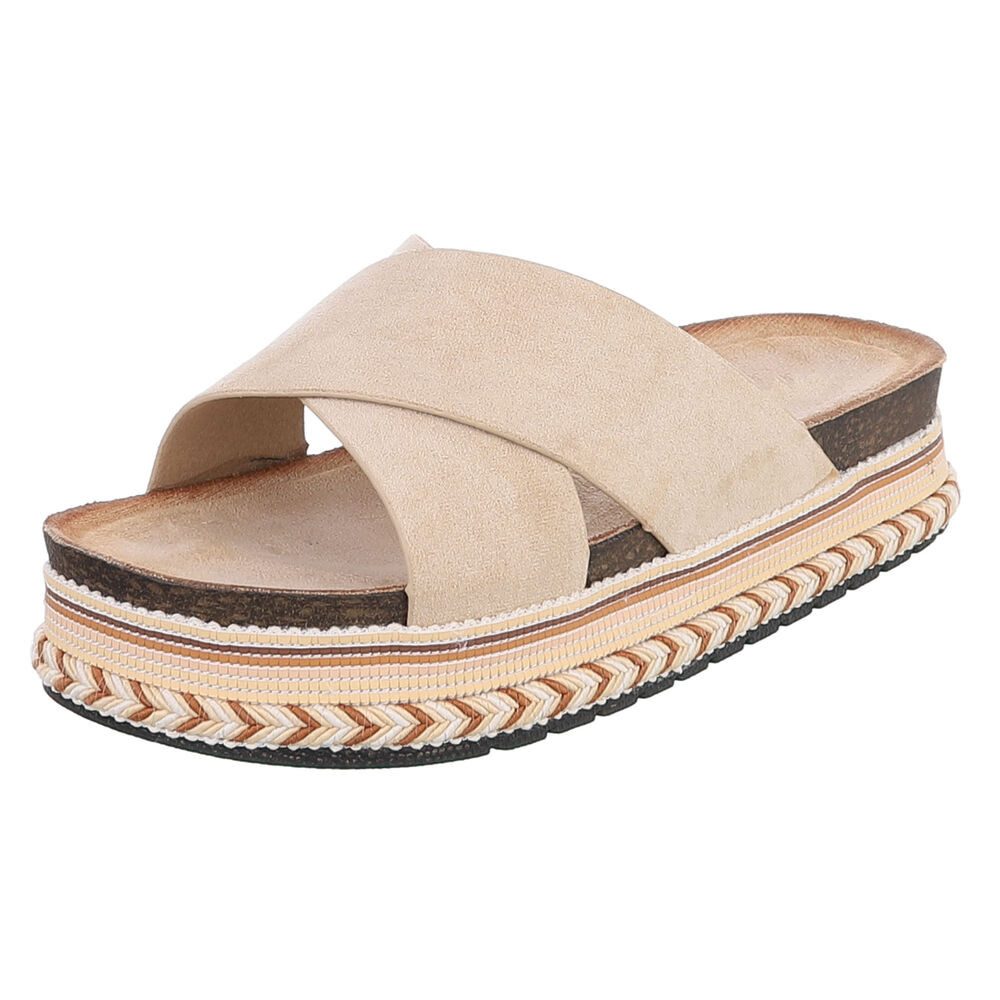 Ital-Design Damen Plateau-Pantolette mit Kreuzbanddesign Plateausandaletten (91895589) Flach Pantoletten in Beige
