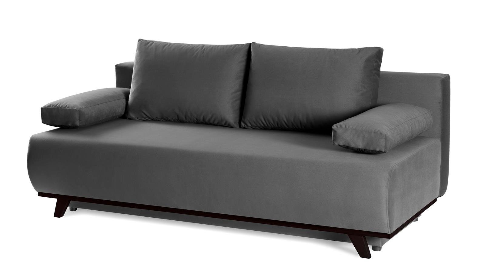 Beautysofa Schlafsofa 140 mit Liegefläche 247) cm, Wohnzimmer, Sofa Stil im (mono Dunkelgrau x für Wolly, aus 200 Polstersofa modernes Velours, Bettkasten,Holzbeine