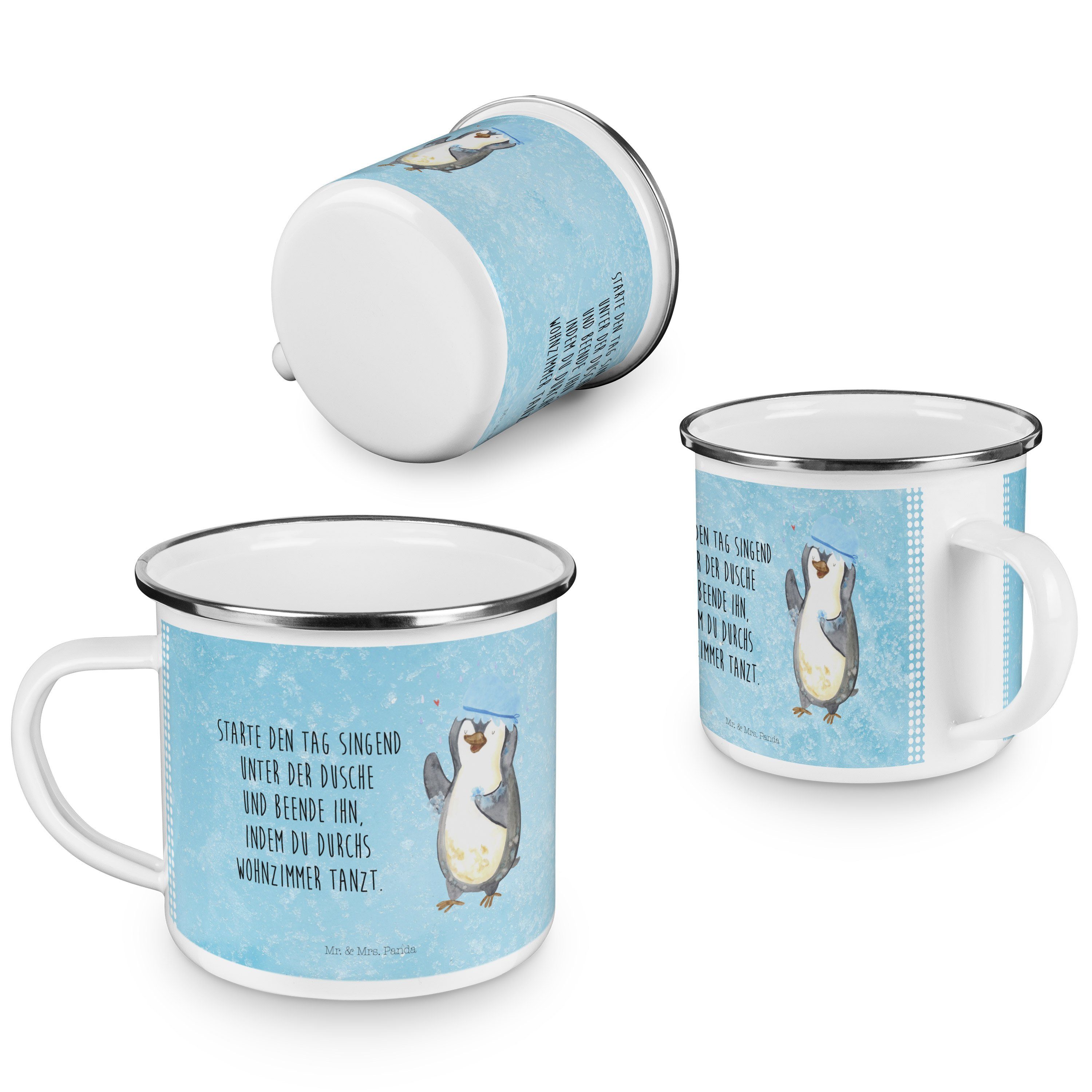 - Mrs. Mr. Emaille & Geschenk, Panda Eisblau Trinkbecher, duscht Pinguin - Becher Emaille Lebensmotto,
