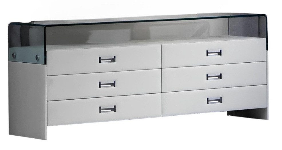 Xlmoebel Schubkastenkommode Elegantes Sideboard mit Glasablage und Lederdetails in Weiß (Kommode, 1 St., Kommode), Hergestellt in Europa