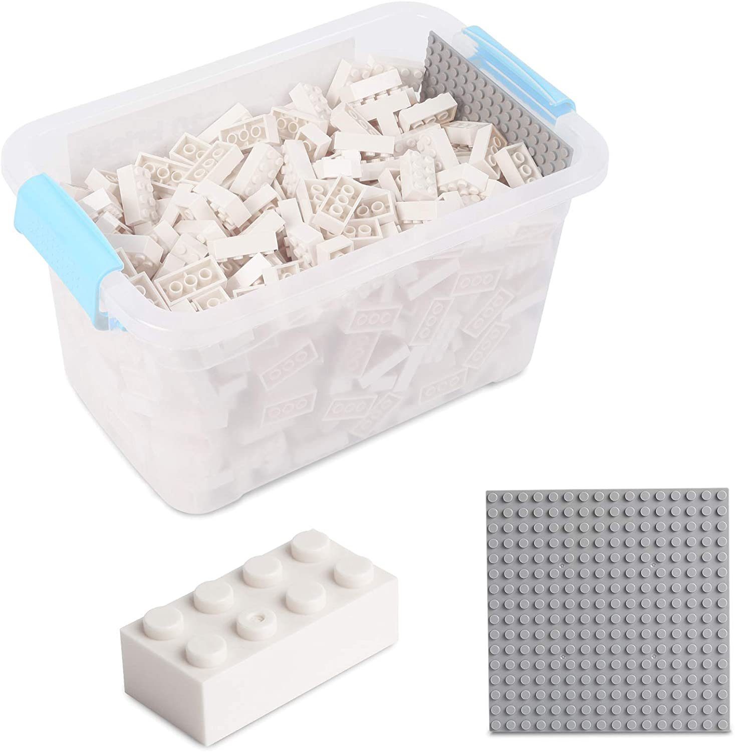 Katara Konstruktionsspielsteine Bausteine Box-Set mit 520 Steinen + Platte + Box, (3er Set), Kompatibel zu allen Anderen Herstellern - verschiedene Farben weiß