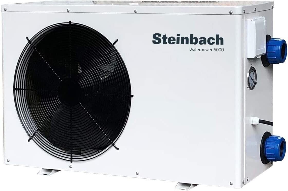 Steinbach Pool-Wärmepumpe Waterpower 5000 Luft Wasser Pool LCD Titan Poolheizung Wärmetäuscher (Packung, 1 tlg., Poolwärmepumpe, Heizpumpe, Schwimmbad Wärmepumpe), 5100W Heizleistung, für Pools bis 30000 L, Kühlfunktion, LCD-Display