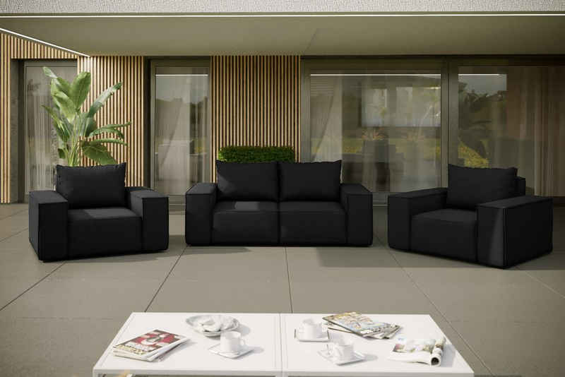 Friderik-EU Gartenlounge-Set Möbelset Sofa mit 2 Sesseln Gartenmöbel Terrasse Wasserdicht Rattan