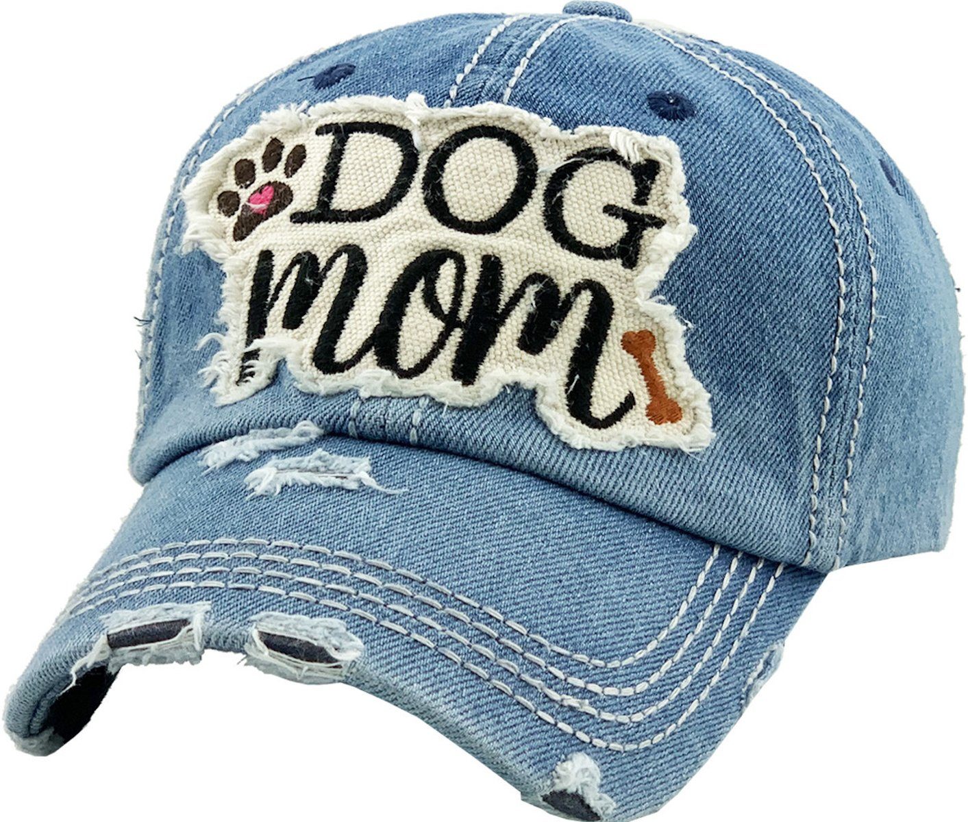 Sporty Baseball Cap Dog Mom Damen Baseballcap Vintage Washed Cap Vintage used Look jeans blau