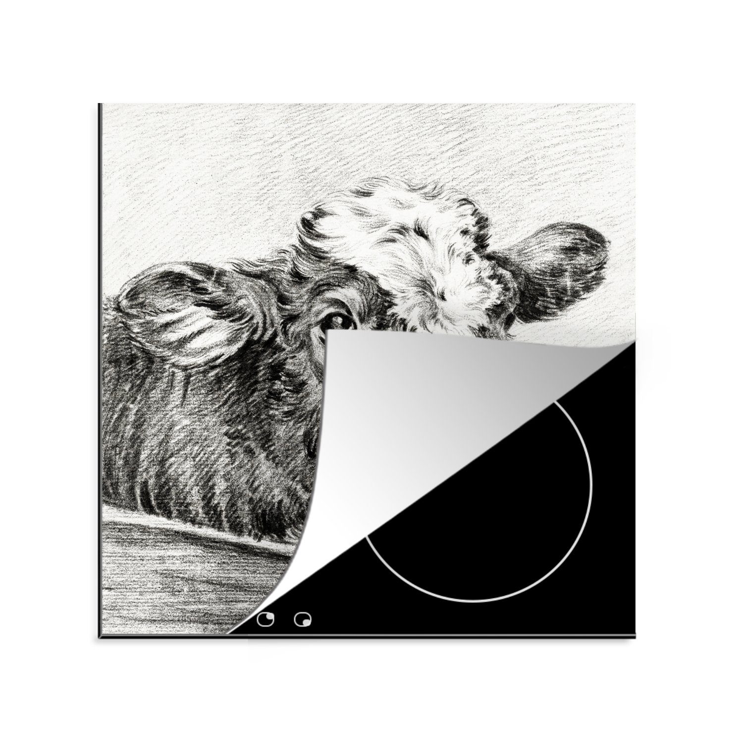 MuchoWow Herdblende-/Abdeckplatte Kopf einer Kuh - Gemälde von Jean Bernard, Vinyl, (1 tlg), 78x78 cm, Ceranfeldabdeckung, Arbeitsplatte für küche