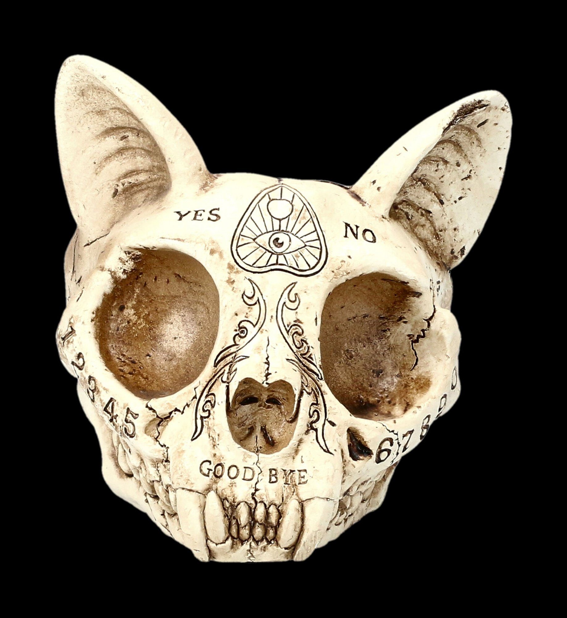 Figuren Shop GmbH Aschenbecher Aschenbecher Katzen Schädel im Ouija Design - Gothic Dekoration