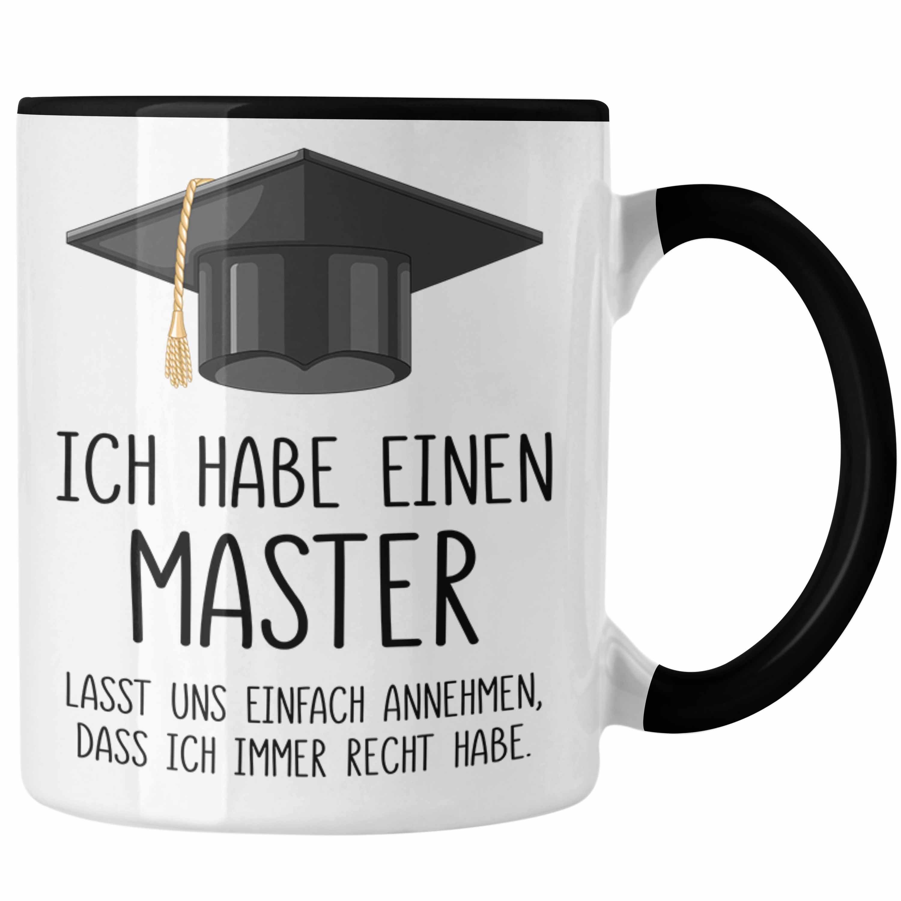 Trendation Tasse Trendation - Master Bestanden Geschenk Abschluss Tasse Spruch Master Graduation Bestandene Prüfung Geschenkidee Schwarz