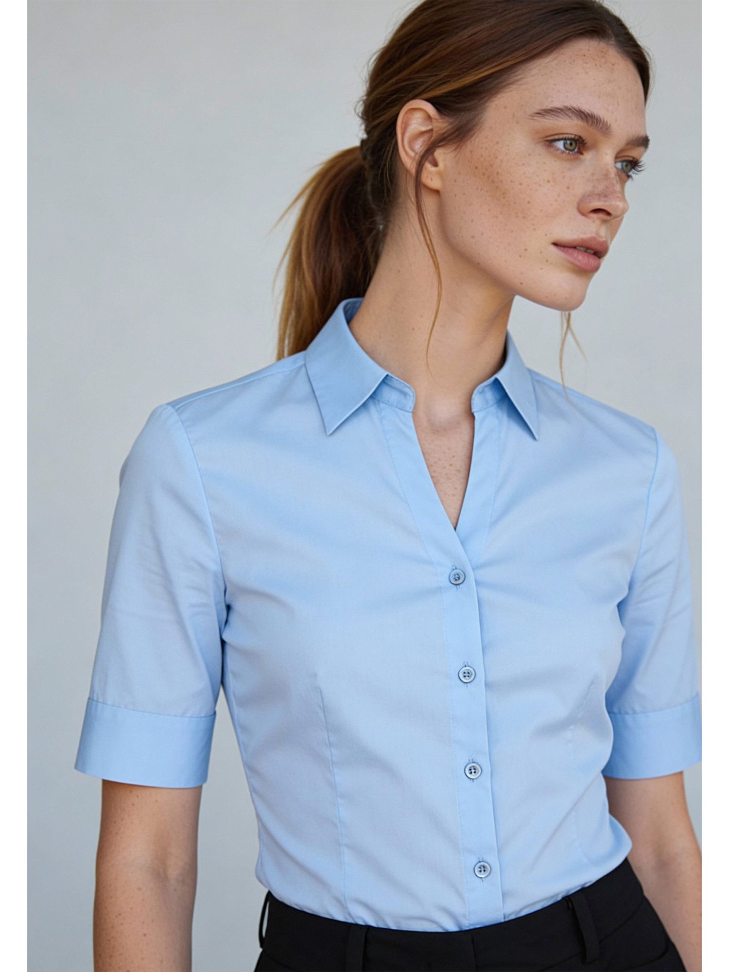 MORE&MORE Kurzarmbluse Baumwollstretchbluse