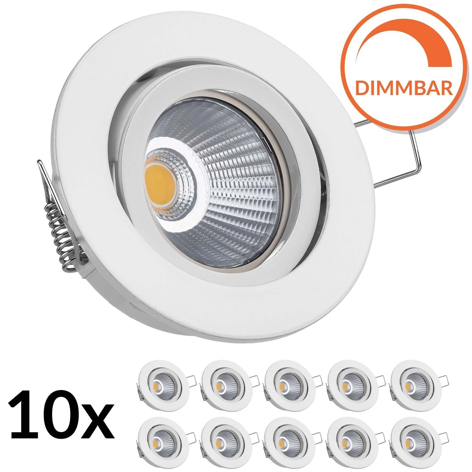 Einbaustrahler 10er LED Set LED extra in mit Leuchtmittel Einbaustrahler flach 6,5W weiß LEDANDO