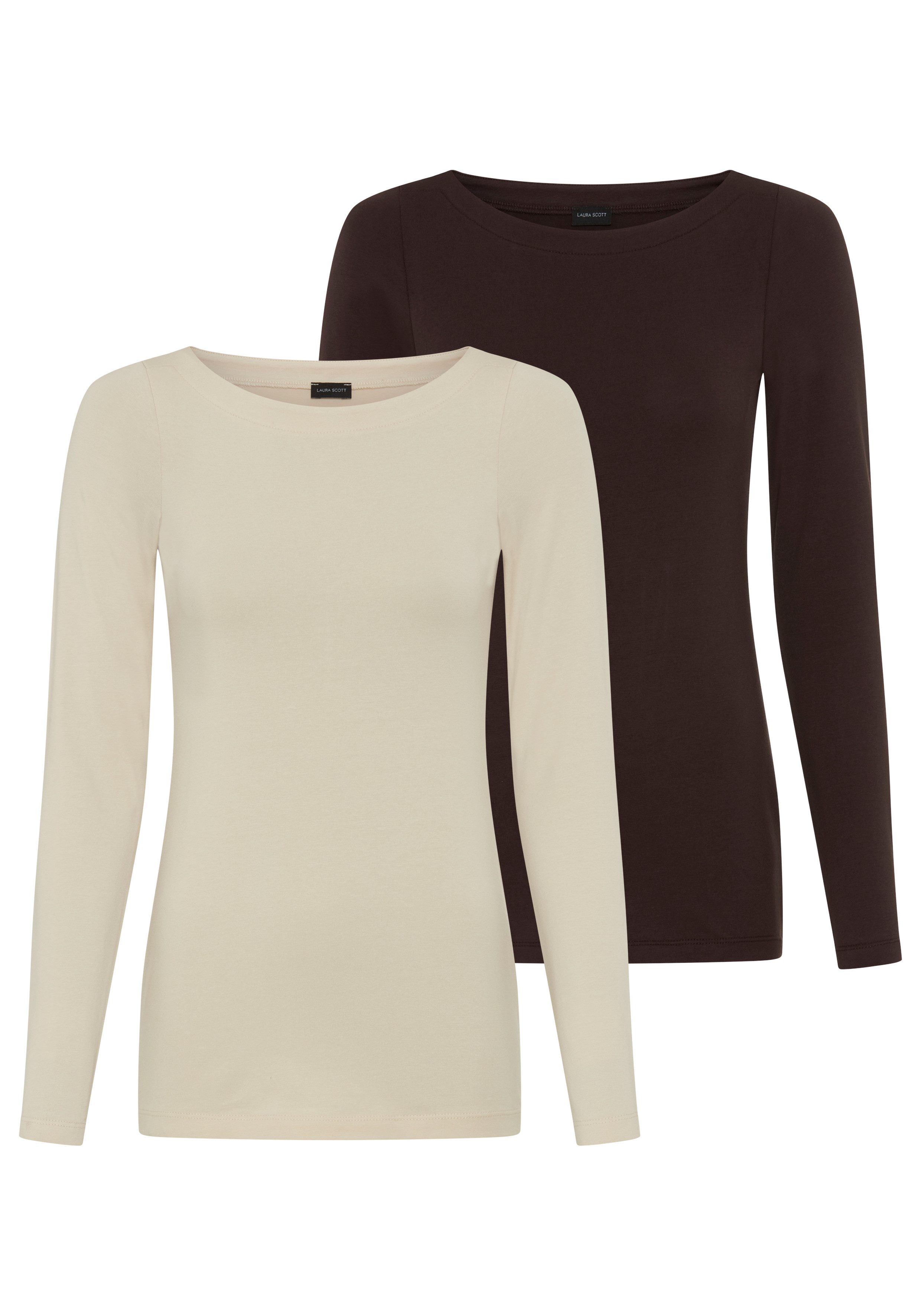 Laura Scott Longsleeve (Packung, 2er-Pack) figurbetonte Passform, hüftbedeckende Länge, U-Boot-Ausschnitt