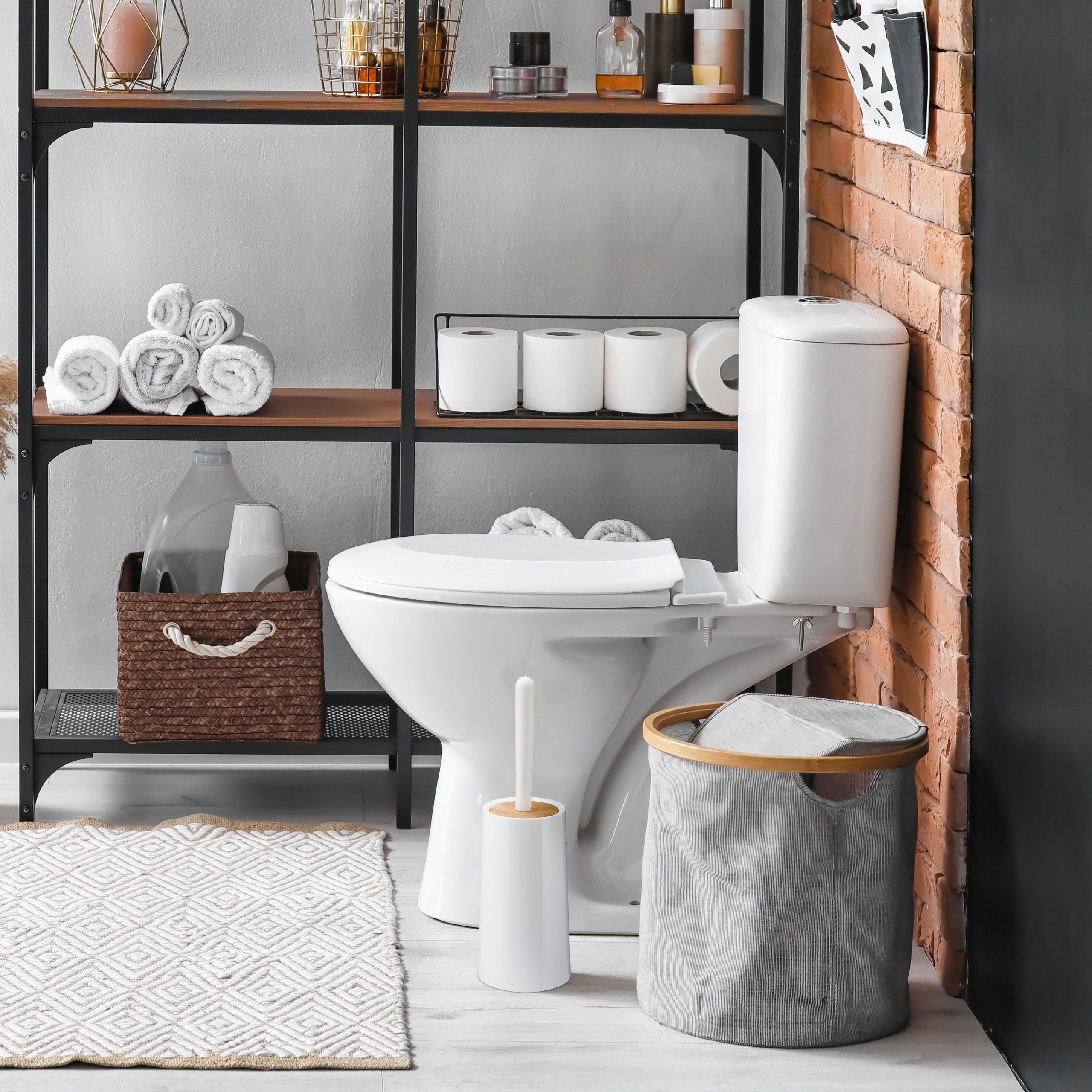 relaxdays WC-Reinigungsbürste Toilettenbürste mit Behälter, weiß