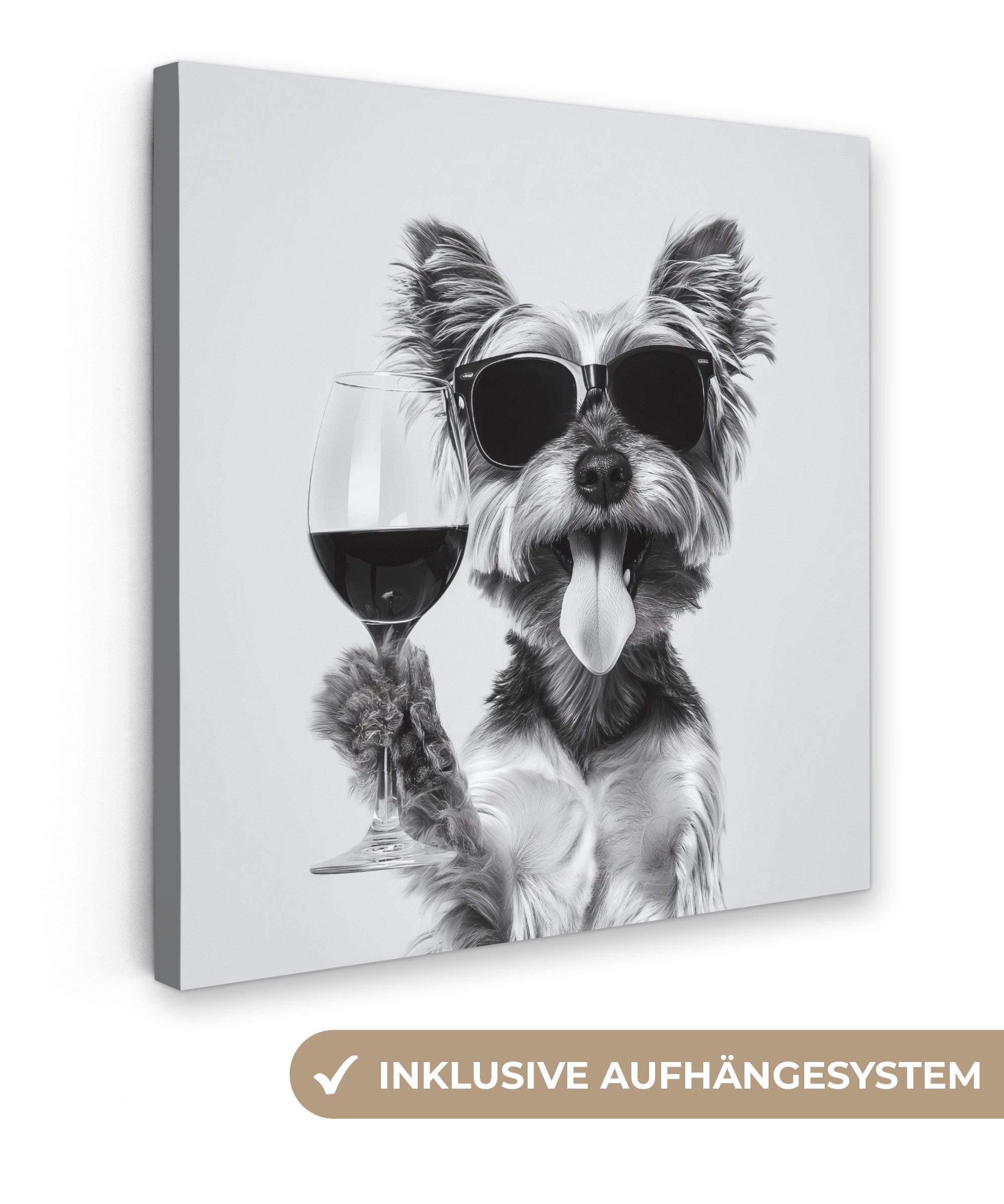 OneMillionCanvasses® Leinwandbild Hund - Weinglas - günstig online kaufen