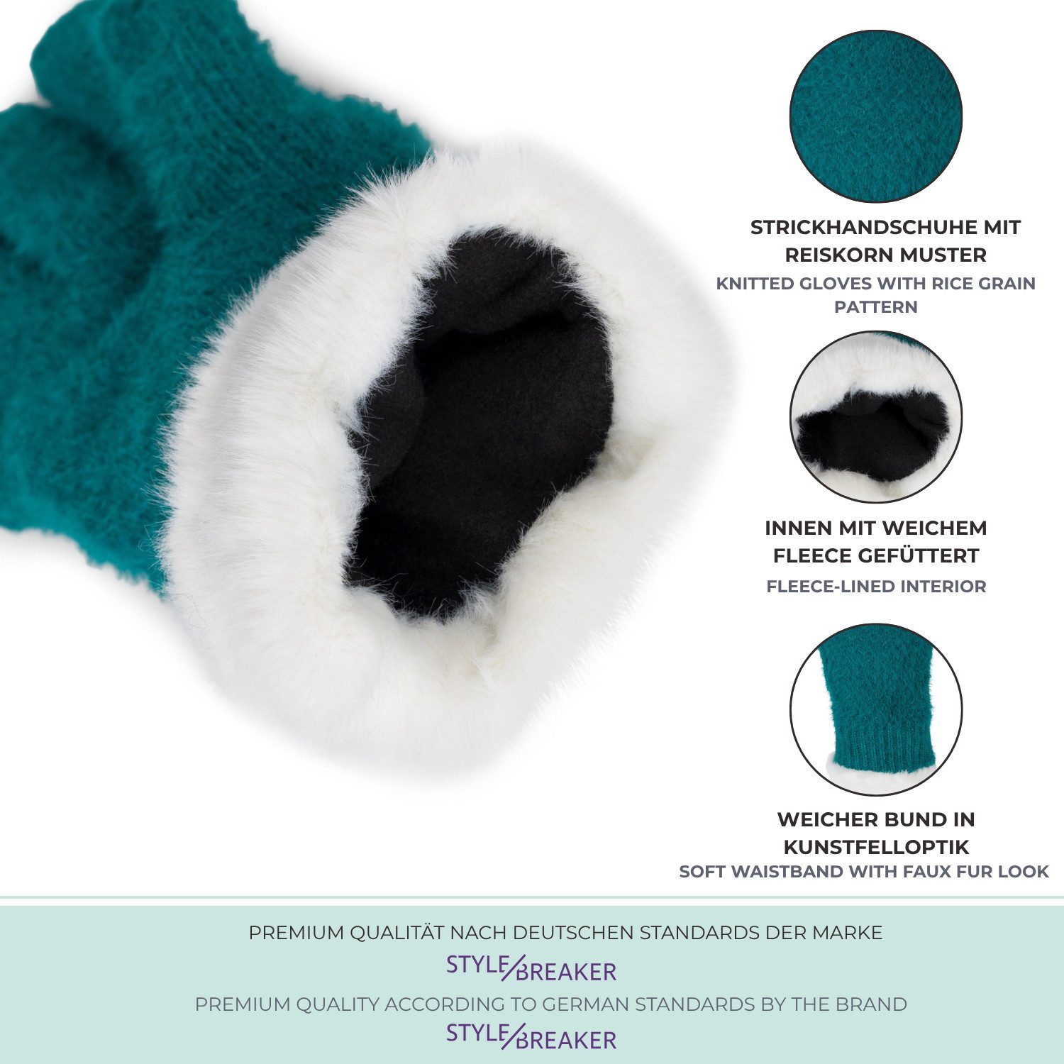 styleBREAKER Strickhandschuhe Strickhandschuhe mit Reiskornmuster und Fleece (1-St)