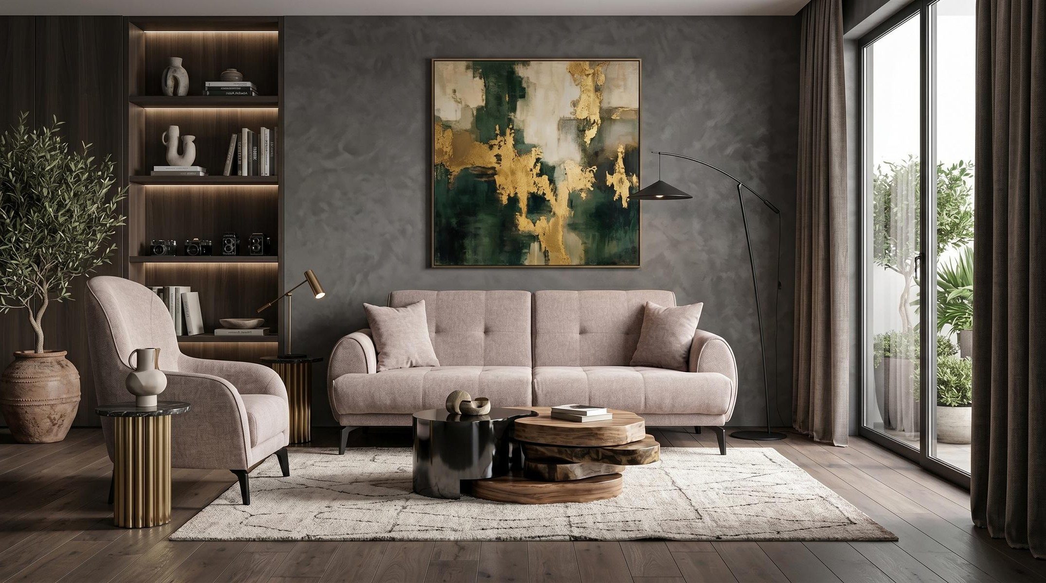 Xlmoebel Polstergarnitur Beiges 2-Sitzer-Sofa mit Sessel im modernen Stoffdesign, (2-tlg), Made in Europa