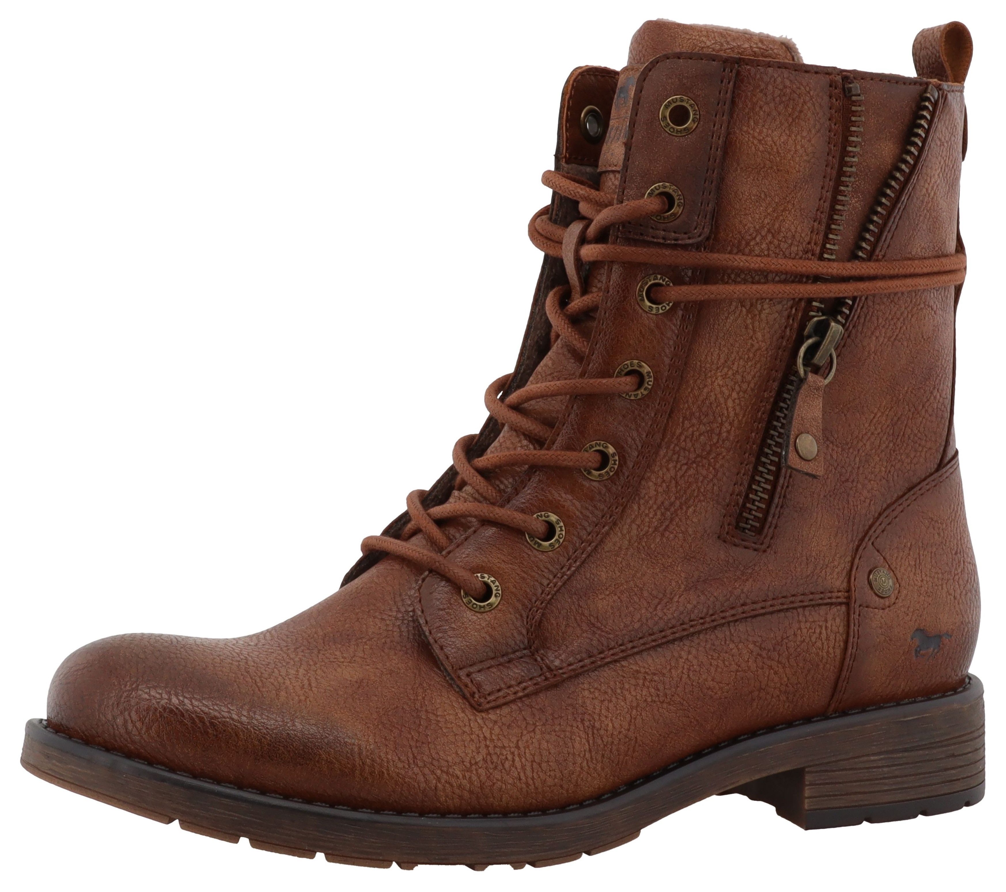 Mustang Shoes Elfi Winterstiefelette Winterstiefel mit Reißverschluss und markanter Schnürung