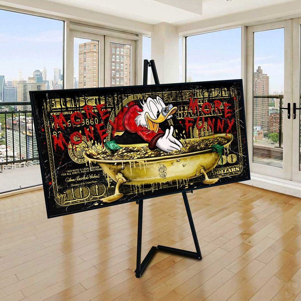 Geld Leinwandbild, goldener Money Pop Rahmen Limitiert DOTCOMCANVAS® Art - More Duck Leinwandbild - -