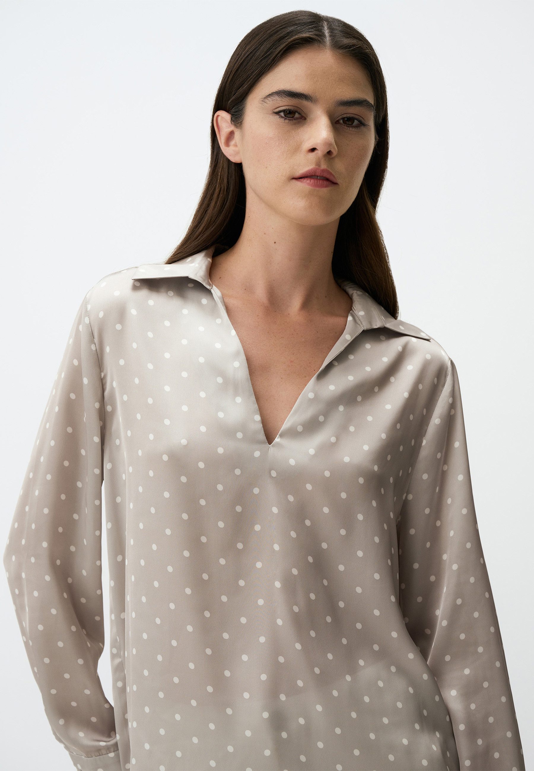 Blusentop Polokragen Langärmlig Satin Bluse