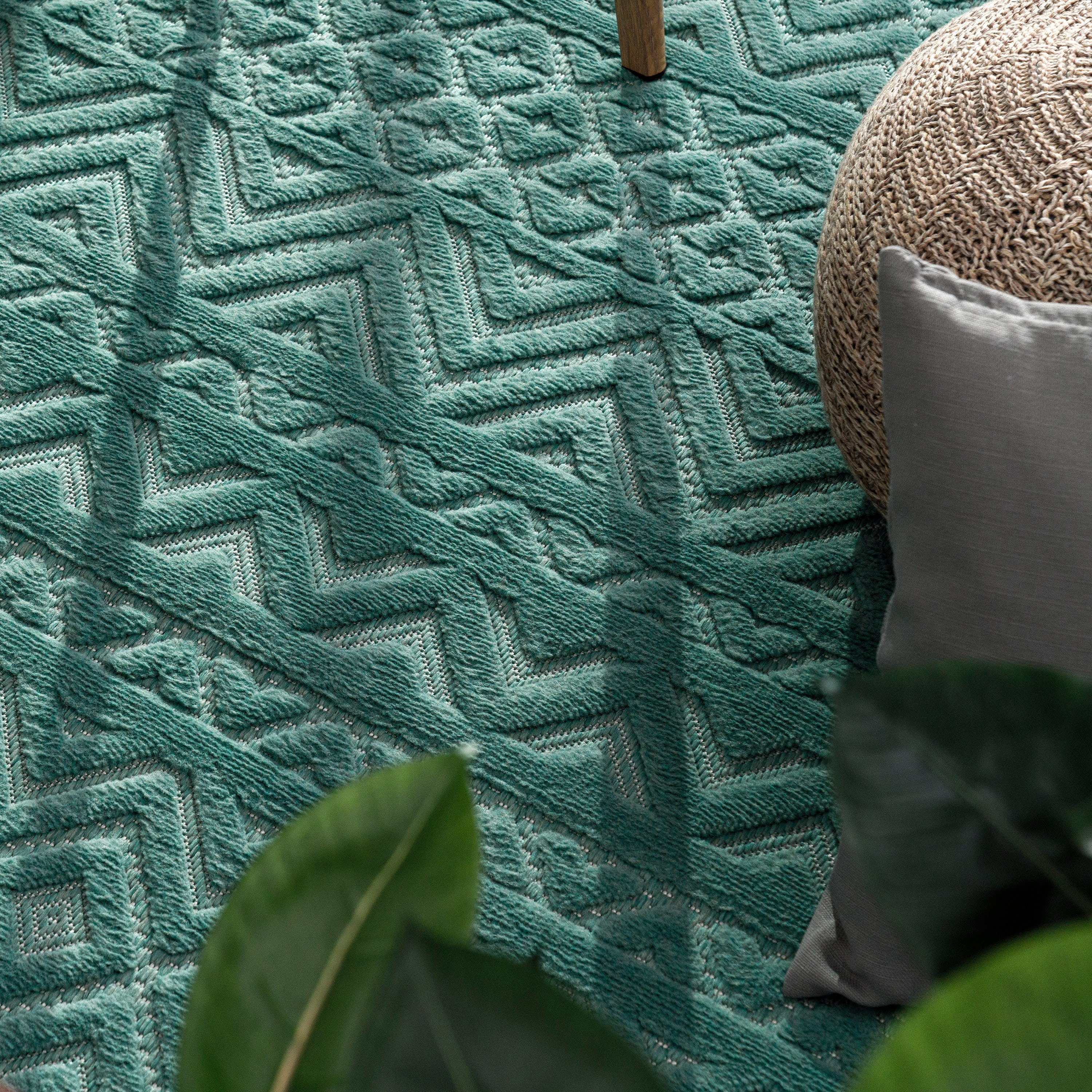 Teppich Livorno Muster, Paco rechteckig, Hoch-Tief mm, türkis Uni-Farben, 14 Scandi, Höhe: Rauten Home, Outdoor geeignet Effekt, 673