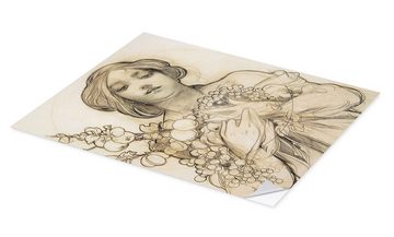 Posterlounge Wandfolie Alfons Mucha, Studie von Die Frau mit Blumen, Illustration